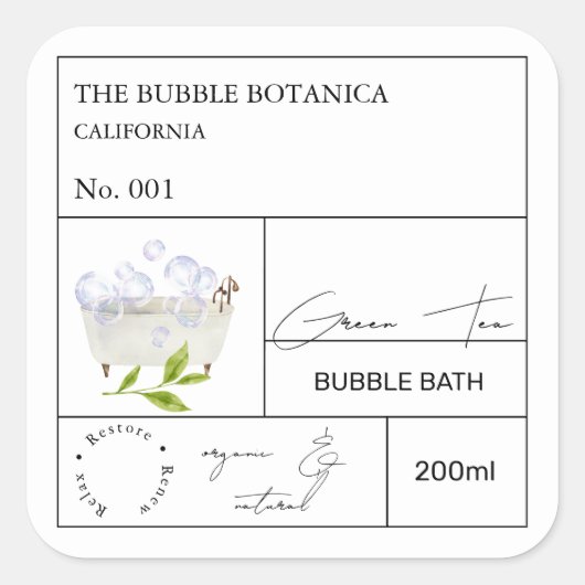 Apothekersgroene Thee Bubbelbad Label (Voorkant)