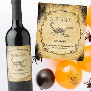 Apothekershaloween vintage schorpioen steken wijn etiket