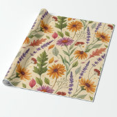 Apothekerskruidentuinpatroon voor herfst cadeaupapier (Uitgerold)