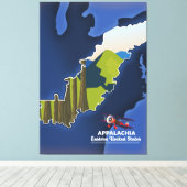 Appalachia Eastern United States reiskaart Canvas Afdruk (Insitu (Houten vloer))