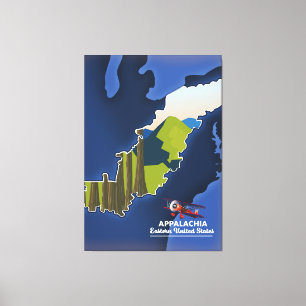 Appalachia Oost-Verenigde Staten reis kaart Canvas Afdruk