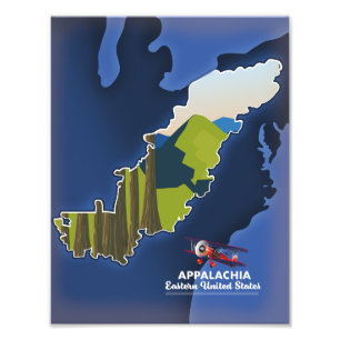 Appalachia oostelijke Verenigde Staten reis kaart Foto Afdruk