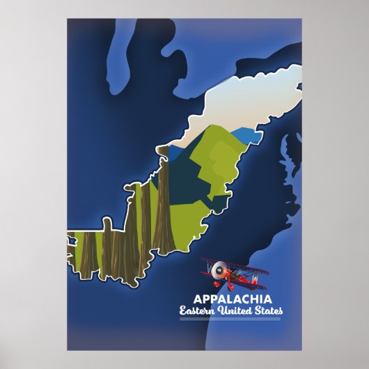 Appalachia oostelijke Verenigde Staten reis kaart Poster (Voorkant)