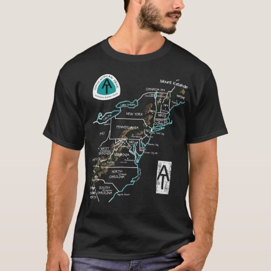 Appalachian National Schilderachtig Trail kaart op T-shirt (Voorkant)