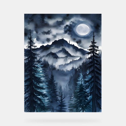 Appalachian Night Sky Waterverf Digitale Kunst Acryl Bord (Voorkant)