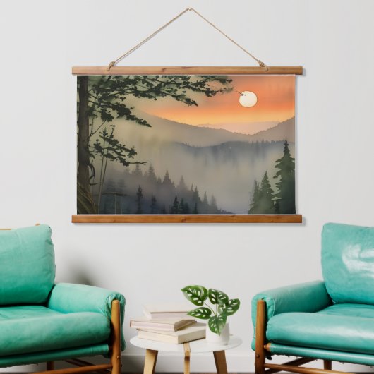 Appalachian Sunrise Waterverf Digital Art Hangend Wandkleed (Woonkamer)