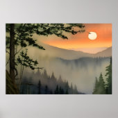 Appalachian Sunrise Waterverf Digital Art Poster (Voorkant)