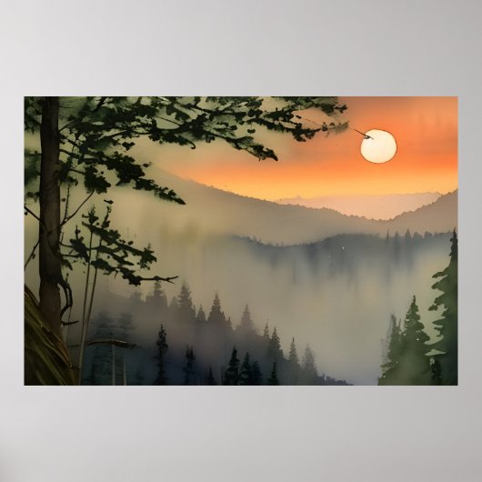 Appalachian Sunrise Waterverf Digital Art Poster (Voorkant)