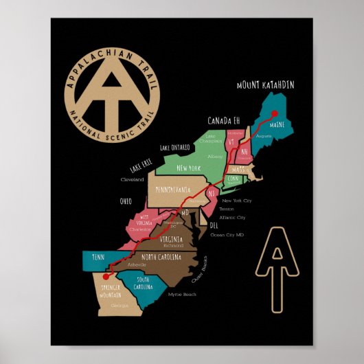Appalachian Trail Hiking Map  Poster (Voorkant)