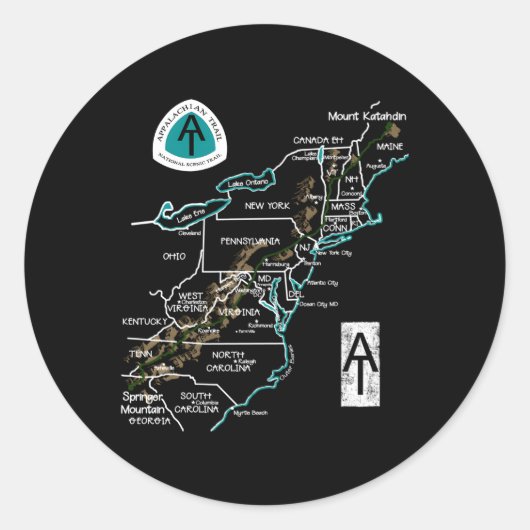 Appalachian Trail Hiking Map Ronde Sticker (Voorkant)