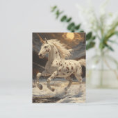 Appaloosa eenhoorn op maanverlichte besneeuwde ber briefkaart (Staand voorkant)