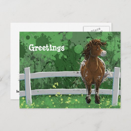 Appaloosa Gepiliseerd Pony Briefkaart (Voorkant / Achterkant)