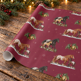 Appaloosa Merrie en Veulen Cranberry Kerstmis Cadeaupapier