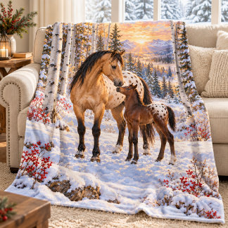 Appaloosa Merrie en Veulen in Besneeuwde Espen Fleece Deken