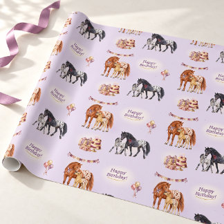 Appaloosa Merrie en Veulen Lila Verjaardag Cadeaupapier