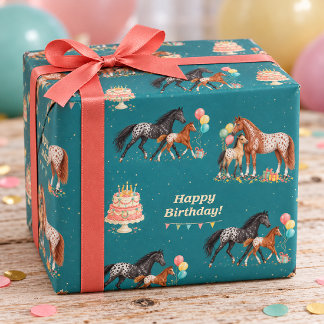 Appaloosa Merrie en Veulen Verjaardag Cadeaupapier