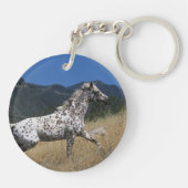 Appaloosa-paard rijdend in bergen sleutelhanger (Achterkant)