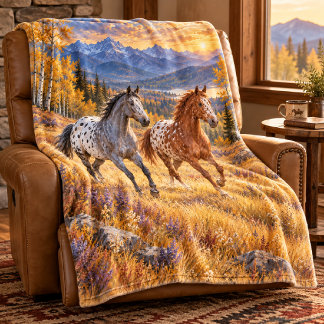 Appaloosa-paarden in een herfstig bergweitje fleece deken