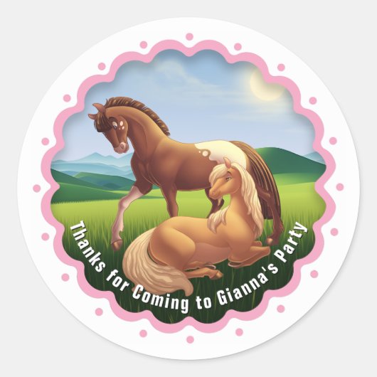 Appaloosa Palomino Pony Birthday Favor  Ronde Sticker (Voorkant)
