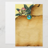 APPARAAT BRANCH, Parchment Blue Gemstone Monogram Briefpapier (Voorkant / Achterkant)