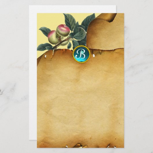 APPARAAT BRANCH, Parchment Blue Gemstone Monogram Briefpapier (Voorkant / Achterkant)