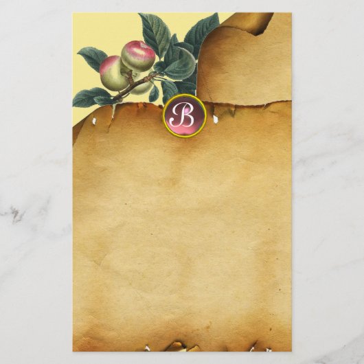 APPARAAT BRANCH, Parchment Pink Gemstone Monogram Briefpapier (Voorkant)