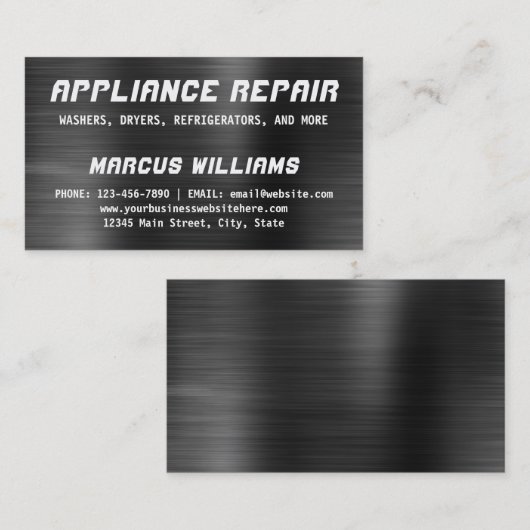 Apparaat reparatie donkergrijs faux metaalstaal visitekaartje (Voorkant / Achterkant)