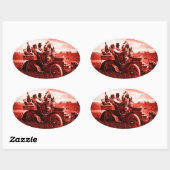 APPARATEN EN GERONIMO DIE EEN MOTORAUTO BESTUDEREN OVALE STICKER (Vel)