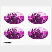 APPARATEN EN GERONIMO DIE EEN MOTORAUTO BESTUDEREN OVALE STICKER (Vel)