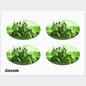 APPARATEN EN GERONIMO DIE EEN MOTORAUTO BESTUDEREN OVALE STICKER (Vel)