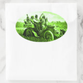 APPARATEN EN GERONIMO DIE EEN MOTORAUTO BESTUDEREN OVALE STICKER (Tas)