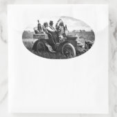 APPARATEN EN GERONIMO DIE EEN MOTORAUTO BESTUDEREN OVALE STICKER (Tas)