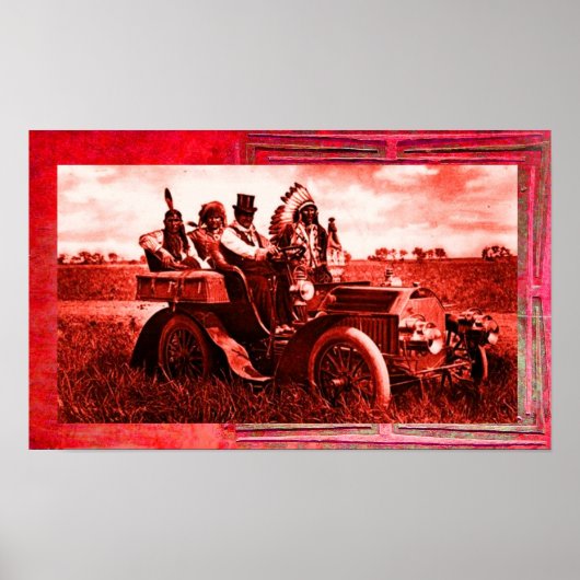 APPARATEN EN GERONIMO DIE EEN MOTORAUTO BESTUDEREN POSTER (Voorkant)