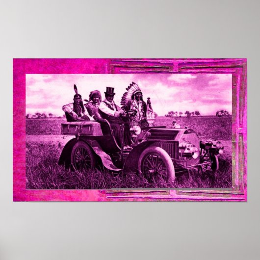 APPARATEN EN GERONIMO DIE EEN MOTORAUTO BESTUDEREN POSTER (Voorkant)