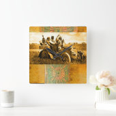 APPARATEN EN GERONIMO DIE EEN MOTORAUTO BESTUDEREN VIERKANTE KLOK (Huis)