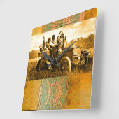 APPARATEN EN GERONIMO DIE EEN MOTORAUTO BESTUDEREN VIERKANTE KLOK (Hoek)