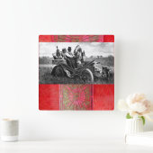 APPARATEN EN GERONIMO DIE EEN MOTORAUTO BESTUDEREN VIERKANTE KLOK (Huis)