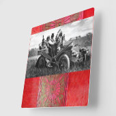 APPARATEN EN GERONIMO DIE EEN MOTORAUTO BESTUDEREN VIERKANTE KLOK (Hoek)