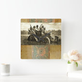 APPARATEN EN GERONIMO DIE EEN MOTORAUTO BESTUDEREN VIERKANTE KLOK (Huis)