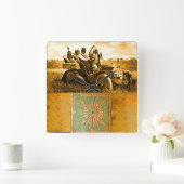 APPARATEN EN GERONIMO DIE EEN MOTORAUTO BESTUDEREN VIERKANTE KLOK (Huis)