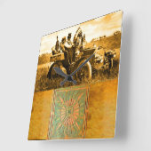 APPARATEN EN GERONIMO DIE EEN MOTORAUTO BESTUDEREN VIERKANTE KLOK (Hoek)