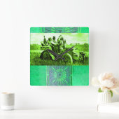 APPARATEN EN GERONIMO DIE EEN MOTORAUTO BESTUDEREN VIERKANTE KLOK (Huis)