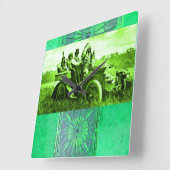 APPARATEN EN GERONIMO DIE EEN MOTORAUTO BESTUDEREN VIERKANTE KLOK (Hoek)