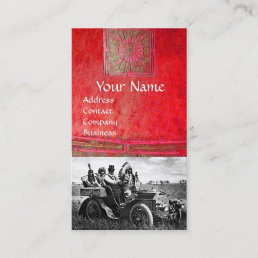 APPARATEN EN GERONIMO DIE EEN MOTORAUTO BESTUDEREN VISITEKAARTJE (Voorkant)