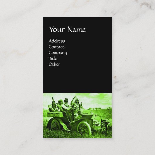 APPARATEN EN GERONIMO DIE EEN MOTORAUTO BESTUDEREN VISITEKAARTJE (Voorkant)