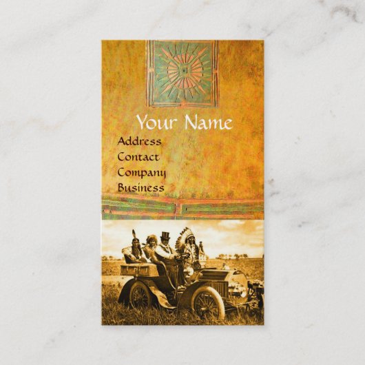 APPARATEN EN GERONIMO DIE EEN MOTORAUTO BESTUDEREN VISITEKAARTJE (Voorkant)