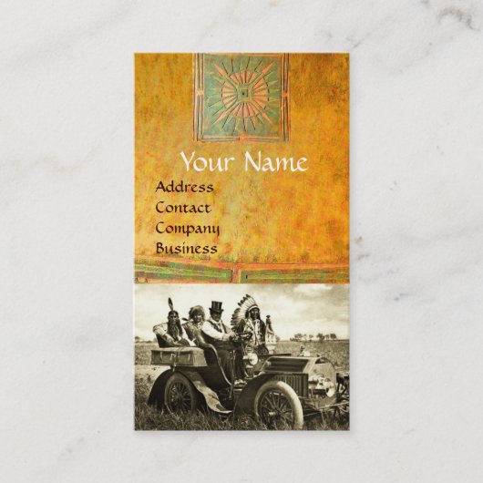 APPARATEN EN GERONIMO DIE EEN MOTORAUTO BESTUDEREN VISITEKAARTJE (Voorkant)