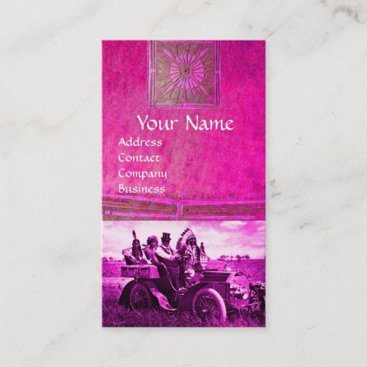 APPARATEN EN GERONIMO DIE EEN MOTORAUTO BESTUDEREN VISITEKAARTJE (Voorkant)