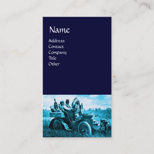 APPARATEN EN GERONIMO DIE EEN MOTORAUTO BESTUDEREN VISITEKAARTJE (Voorkant)