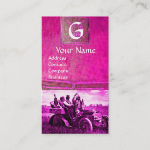 APPARATEN EN GERONIMO DIE EEN MOTORAUTO BESTUREN,  VISITEKAARTJE